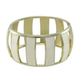Cream Enamel Trimmed with Gold Caged Hinged Bangle - BG502 - Lilylin Designs