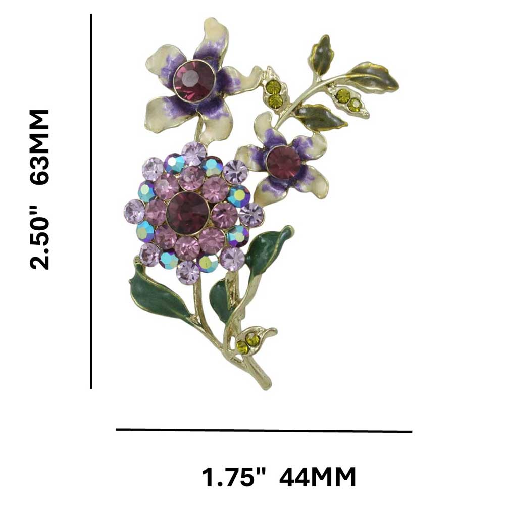Cream and Purple Enamel and Crystal Flowers Brooch Pin measurements - Lilylin Designs