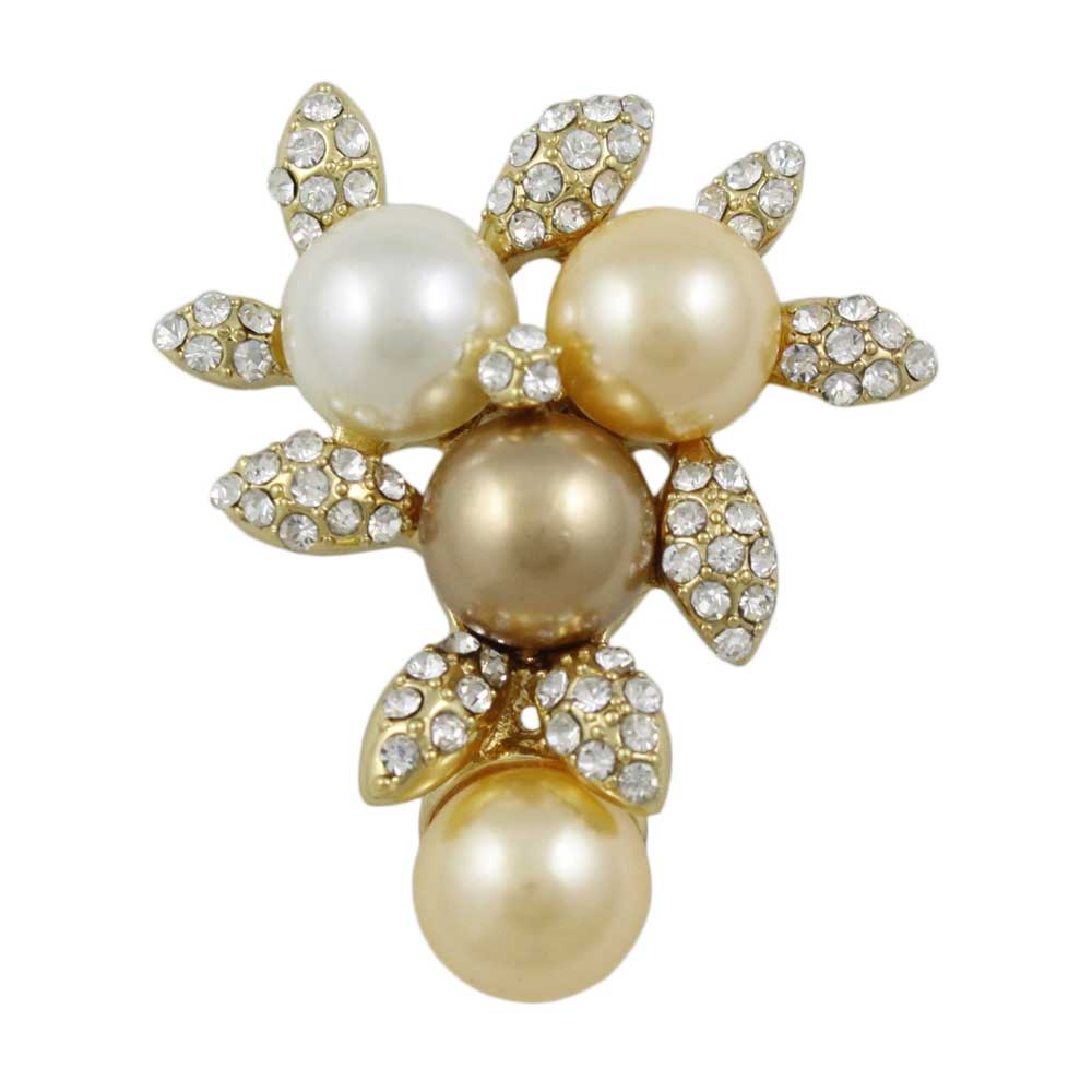 Cream Brown and Yellow Pearls with Crystal Leaves Brooch Pin - Lilylin Designs