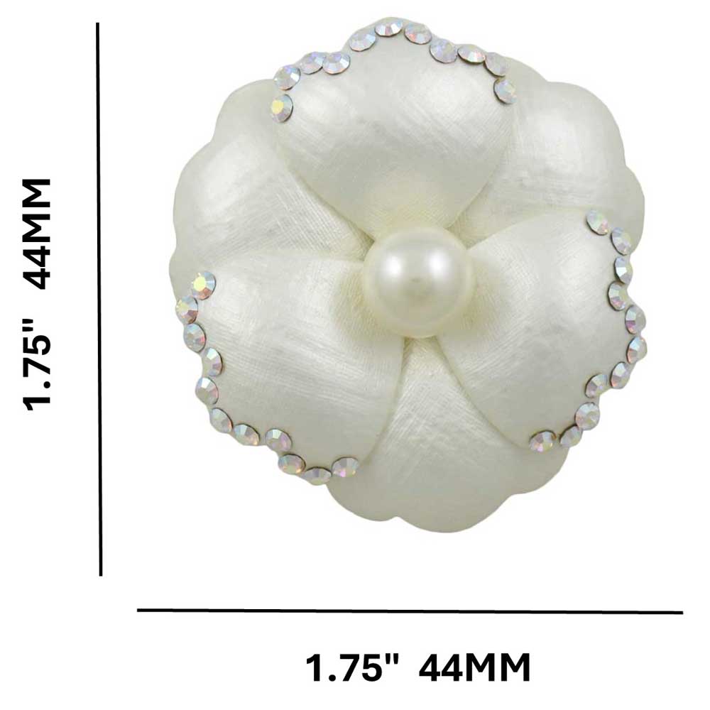 Off White Enamel and Crystal Flower with Pearl Pin with measurements - Lilylin Designs