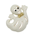 Cream Happy Ghost with Gold Bowtie Halloween Brooch Pin - Lilylin Designs