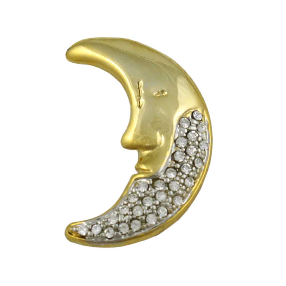 Gold Crystal Crescent Moon Brooch Pin - Lilylin Designs