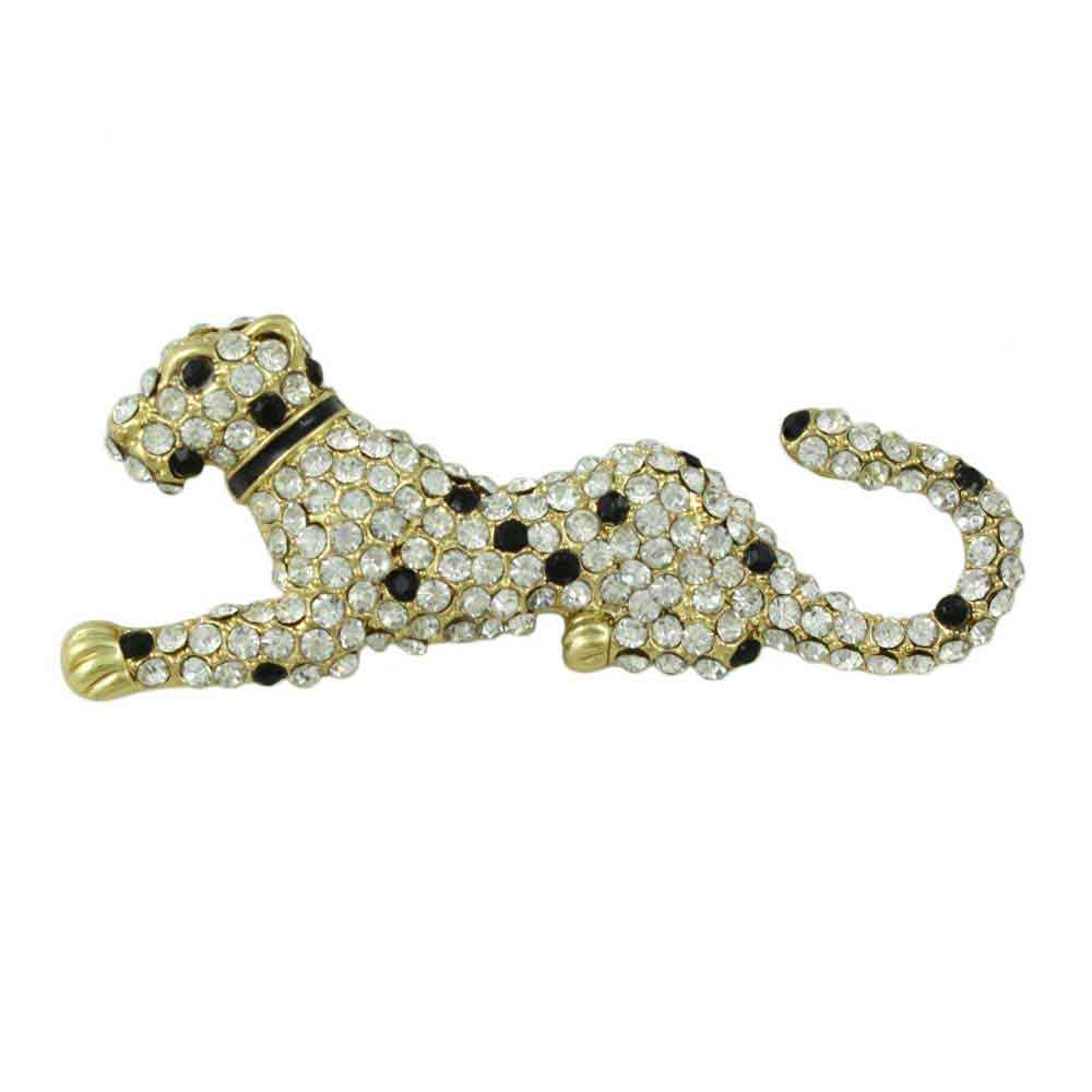 Lilylin Designs Cheetah Brooch Pin with Black and Clear Crystal Spots
