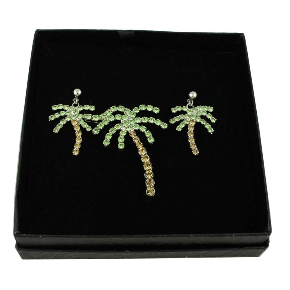 Crystal Palm Tree Brooch Pin and Earring Gift Set - PRL165BS - Lilylin Designs