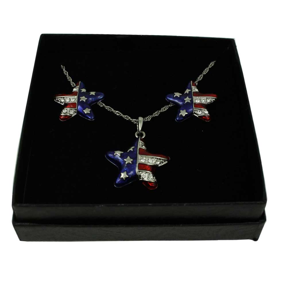 Lilylin Designs Crystal Patriotic Star Necklace and Earring Boxed Gift Set