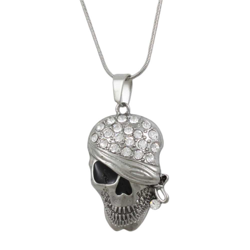 Crystal Bandaged Pirate Skull Pendant with Chain - PF601PT - Lilylin Designs