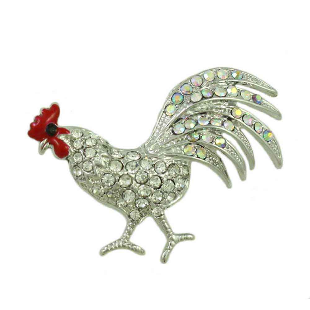 Lilylin Designs Rooster Brooch Pin with Clear Crystals
