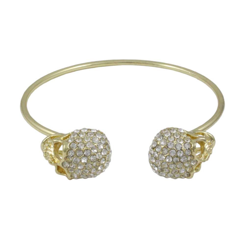 Lilylin Designs Thin Gold Bangle with 2 Large Clear Crystal Skulls