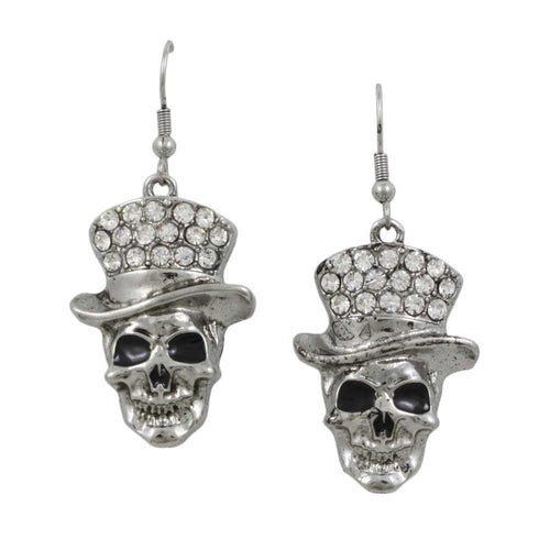 Antique Skull with Crystal Hat Dangling Earring - Lilylin Designs