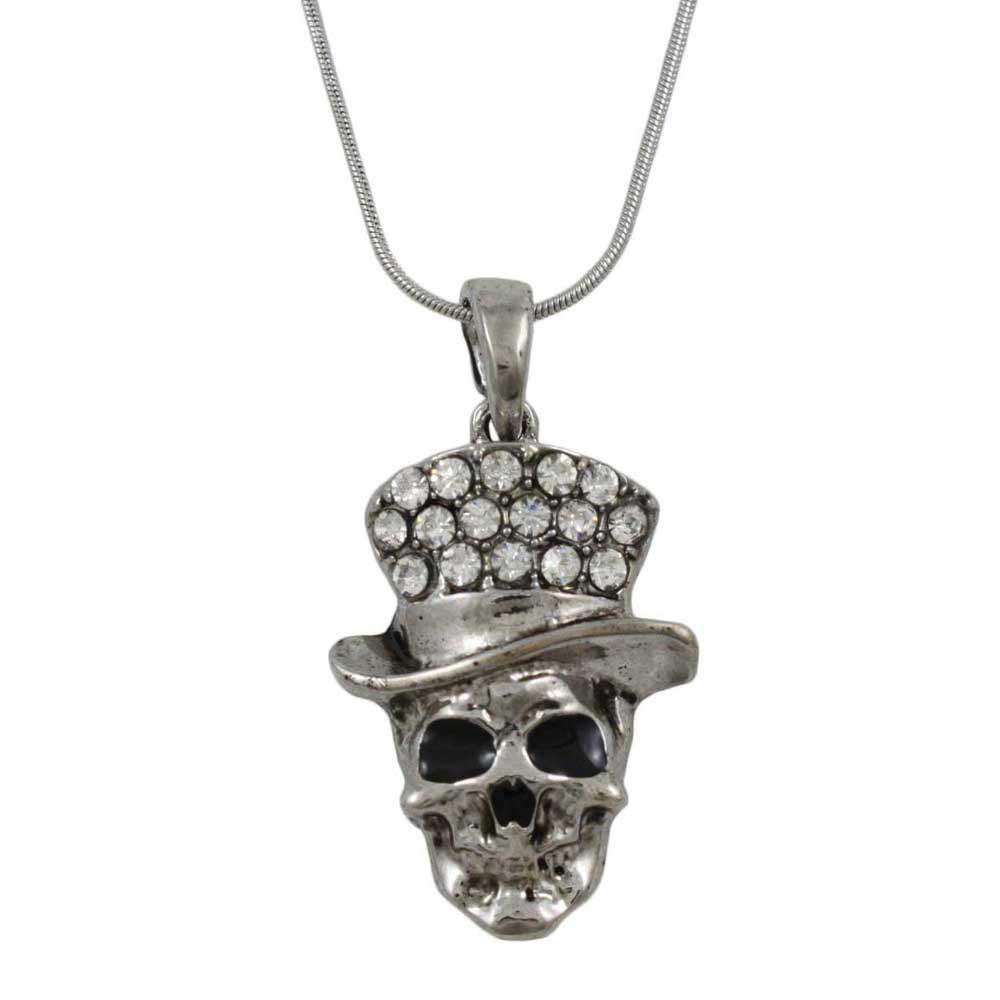 Antique Skull with Crystal Hat Pendant with Chain - PF602PT - Lilylin Designs