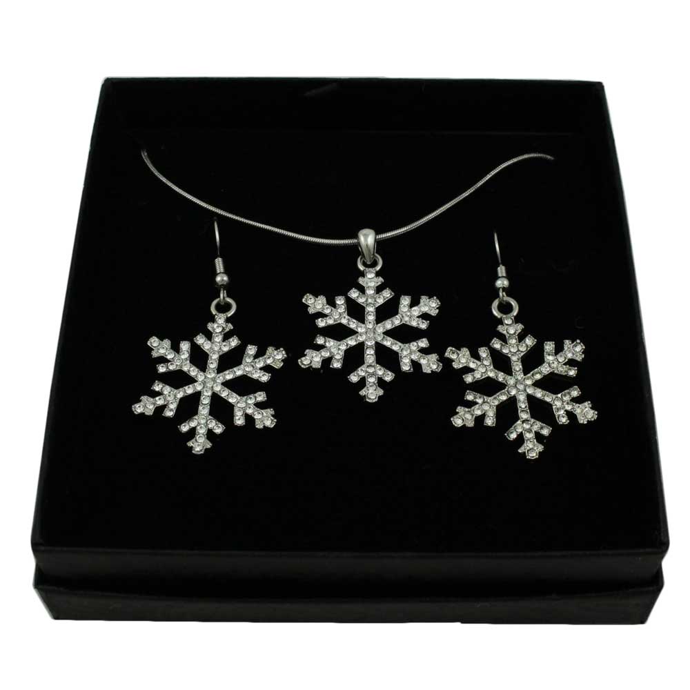 Crystal Snowflake Necklace and Matching Earring Gift Set - XE003NBS - Lilylin Designs