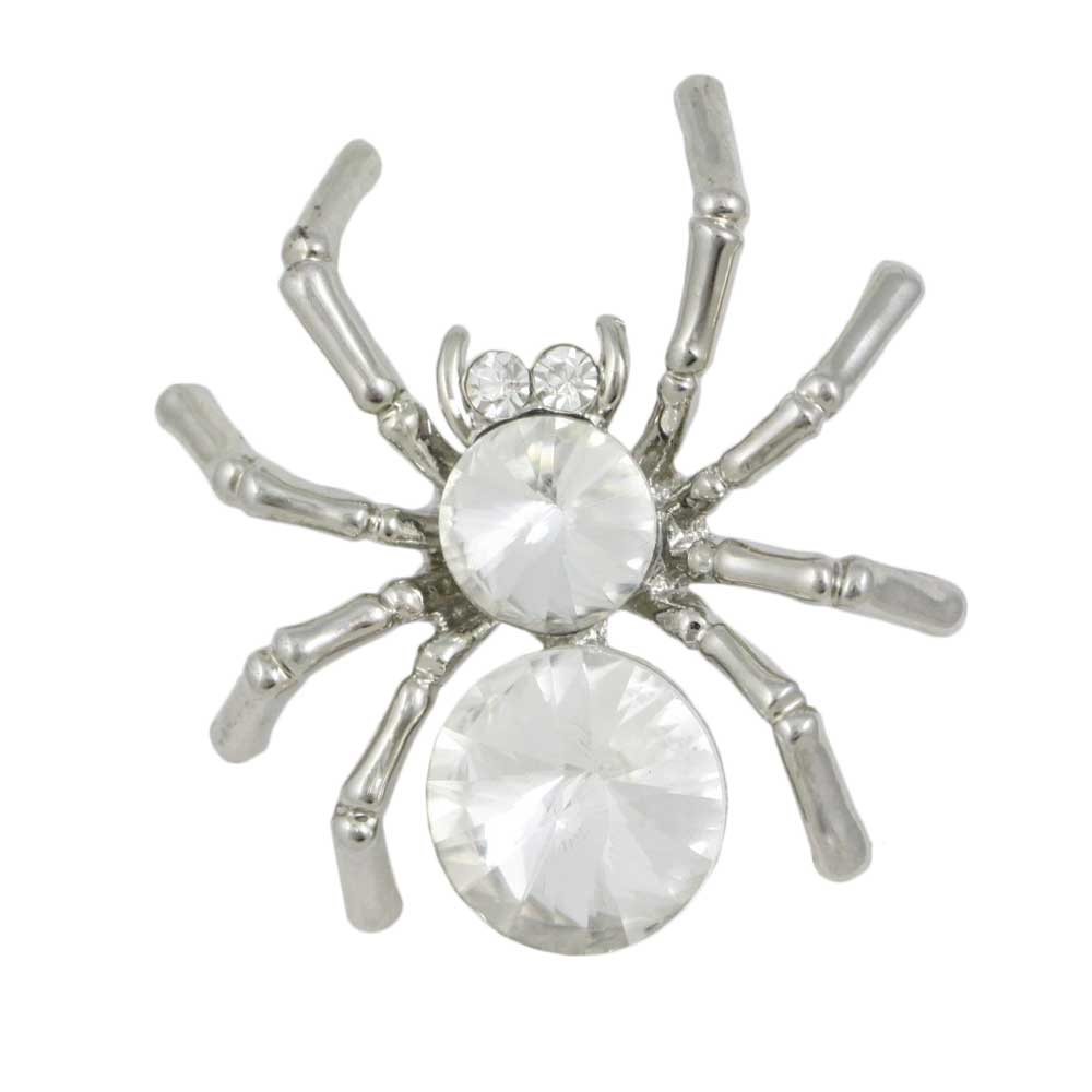 Lilylin Designs Silver-tone Spider with Clear Crystal Body Brooch Pin