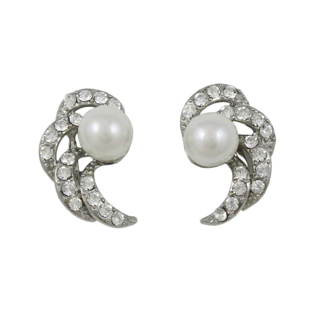 Crystal waves with white imitation pearl clip earring - Lilylin Designs