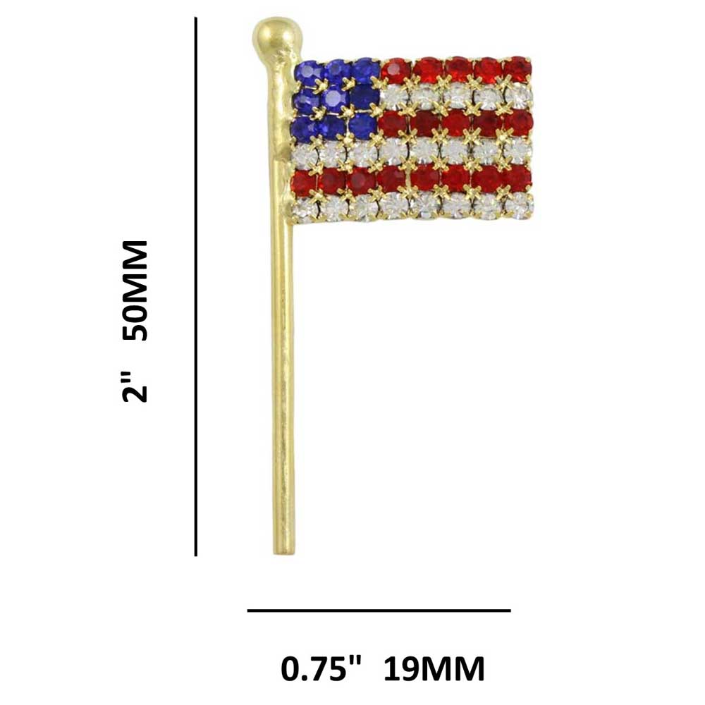 Red White Blue Crystal American Flag Brooch Pin with measurements - Lilylin Designs