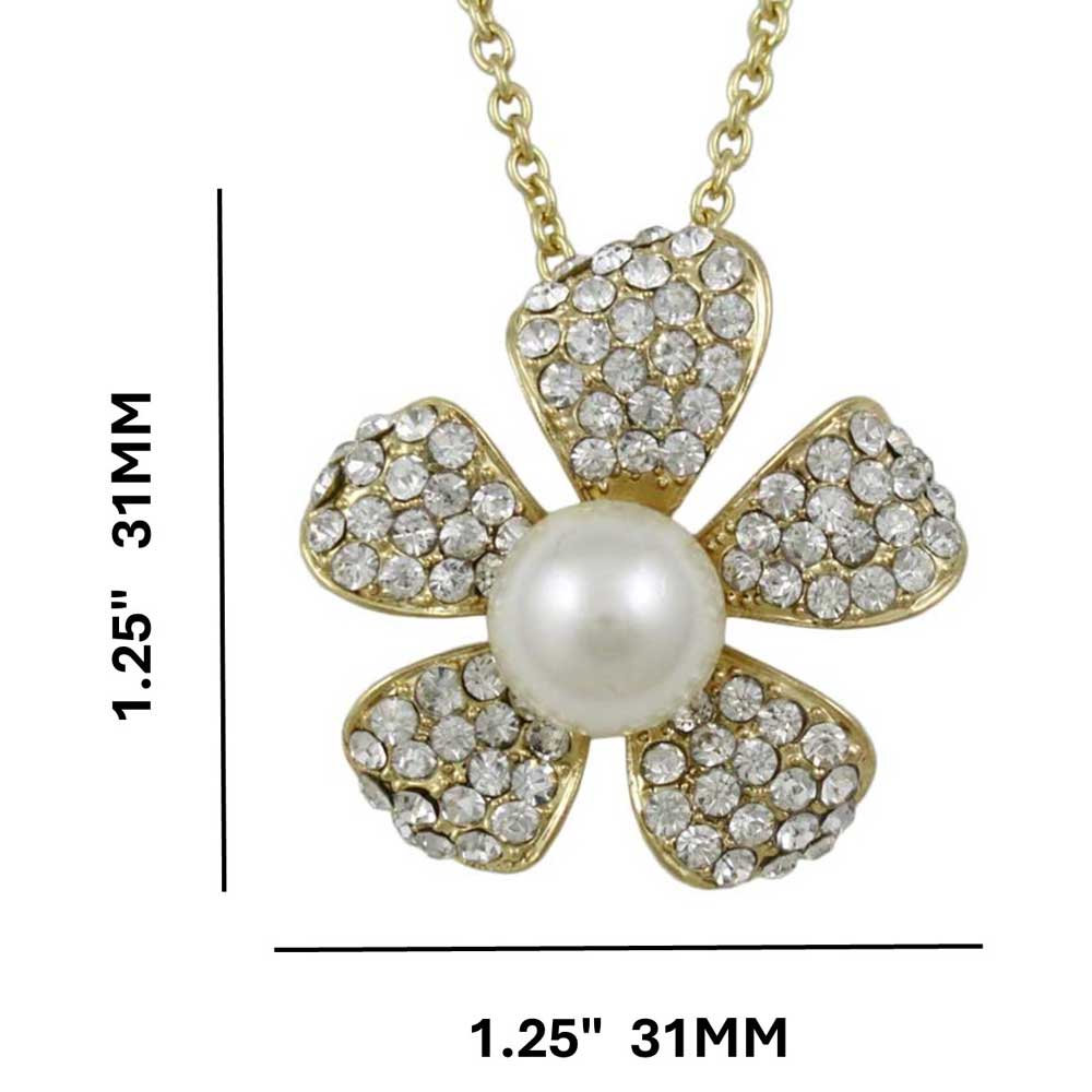 Crystal and Pearl Flower Pendant on Gold Chain with measurements - Lilylin Designs