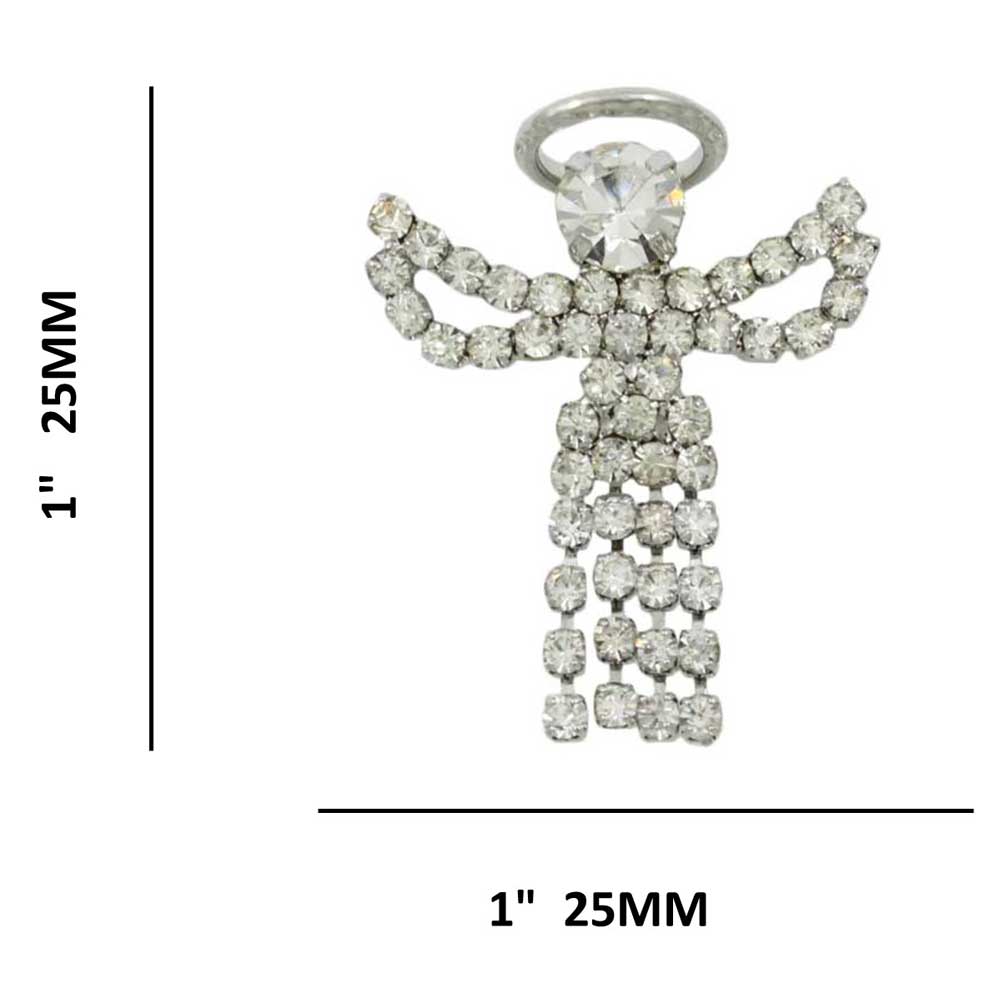 Crystal Angel with Clear Crystal Dress Lapel Tac Pin with measurements - Lilylin Designs