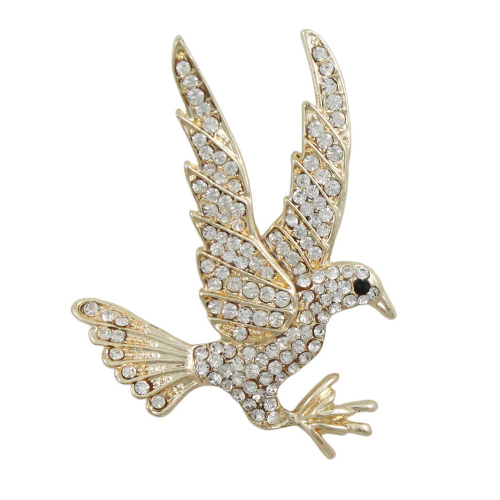 Gold with Clear Crystals Bird of Prey Brooch Pin - Lilylin Designs