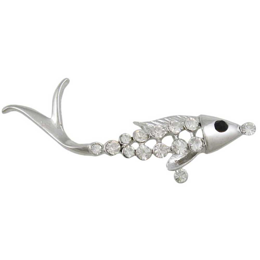 Bony Fish with Clear Crystals Jewelry Brooch Pin - Lilylin Designs