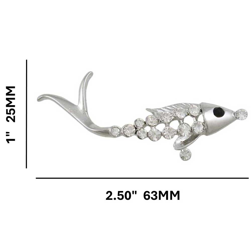 Bony Fish with Clear Crystals Jewelry Brooch Pin with measurements - Lilylin Designs