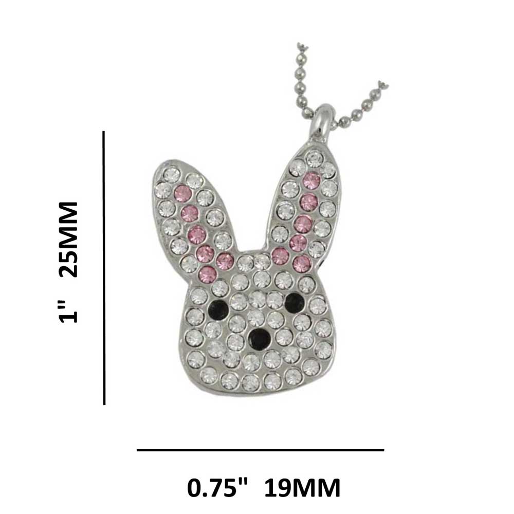 Pink Crystal Easter Bunny Pendant on 16 Inch Chain measurements - Lilylin Designs