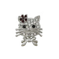 Small Crystal Cat Head with Red Flower Brooch Pin - Lilylin Designs