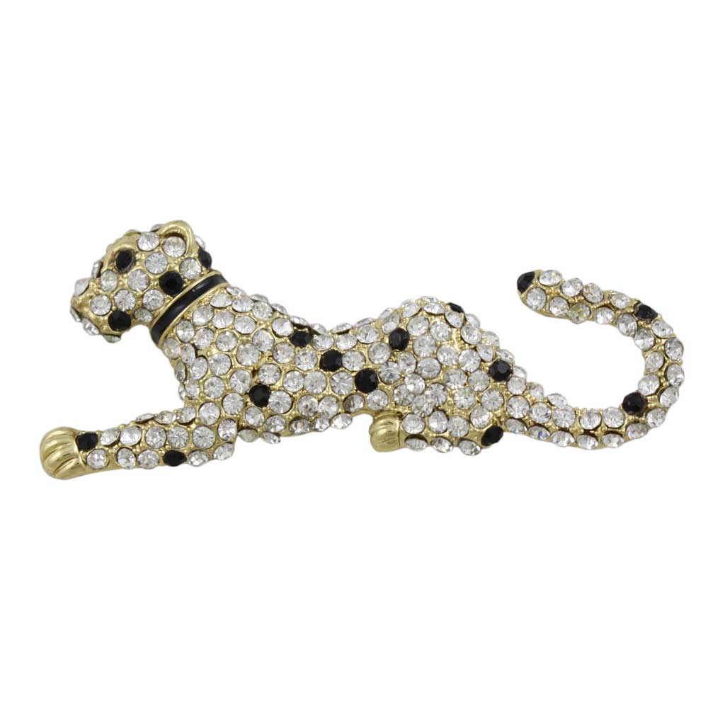 Cheetah Brooch Pin with Black and Clear Crystal Spots - Lilylin Designs