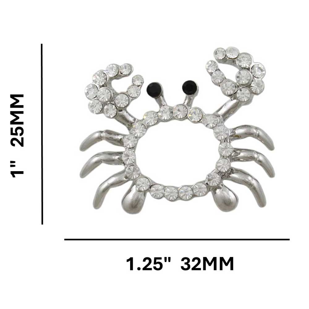 Small Crystal Crab with Black Eyes Brooch Pin with measurements - Lilylin Designs