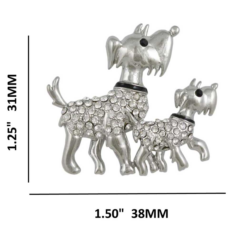 Crystal Father and Son Scotty Dogs Brooch Pin with measurements - Lilylin Designs