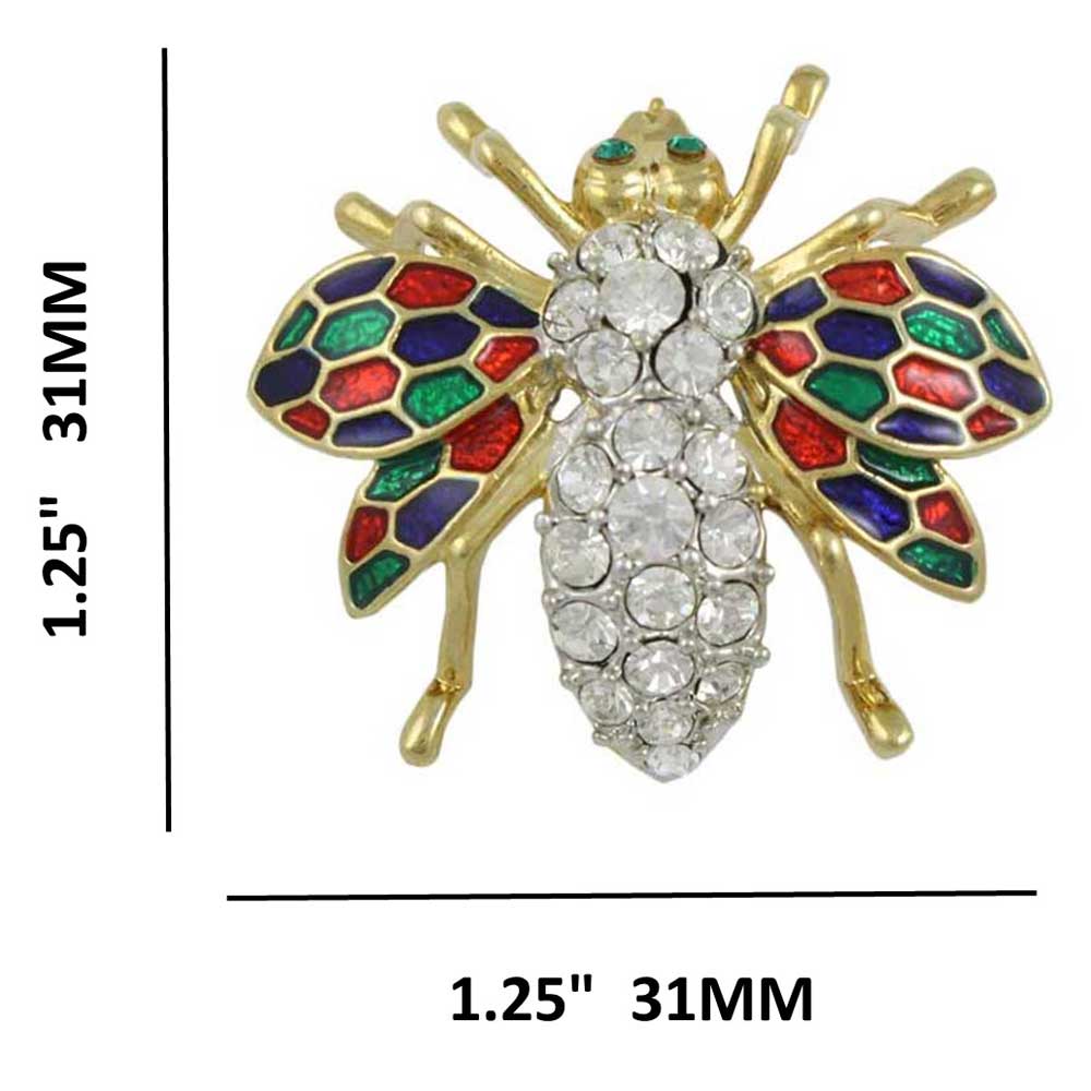 Crystal Fly with Colorful Enamel Wings Brooch Pin with measurements - Lilylin Designs