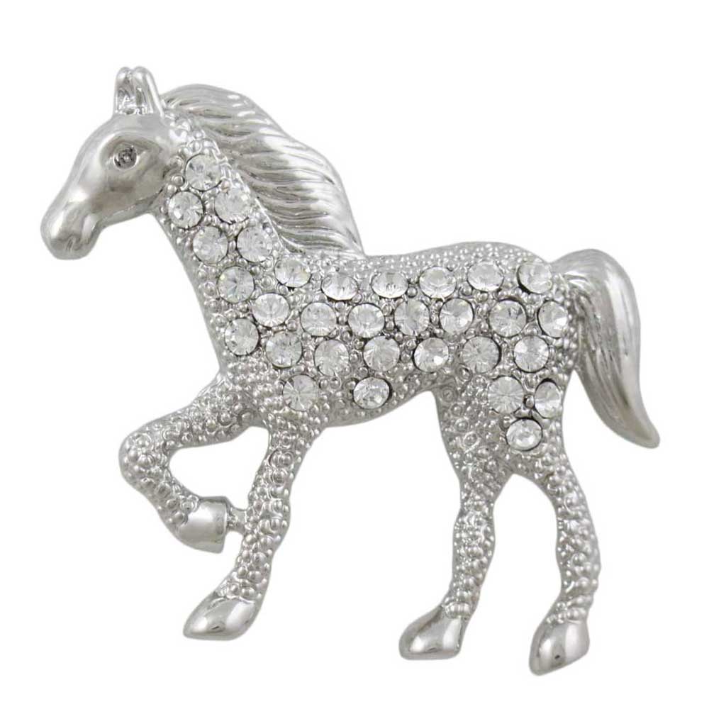 Silver Crystal Prancing Horse Brooch Pin - Lilylin Designs