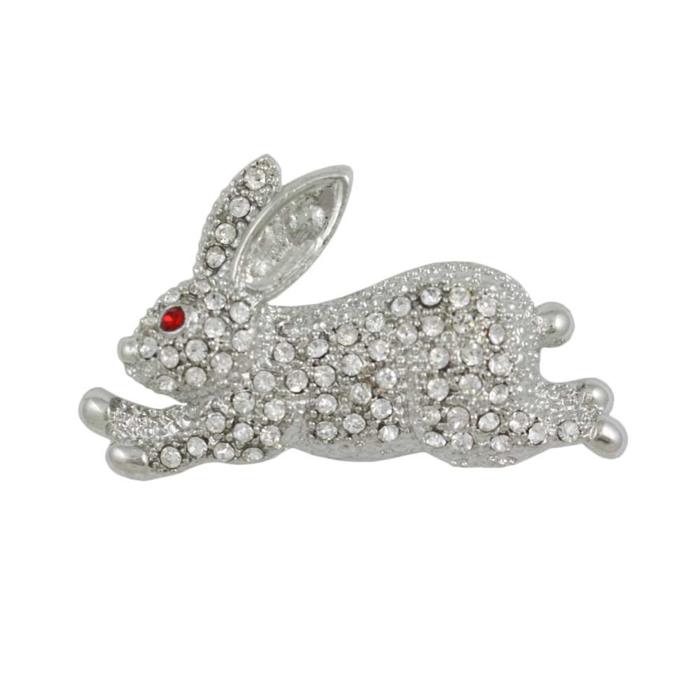 Crystal Leaping Bunny with Red Eye Brooch Pin - Lilylin Designs