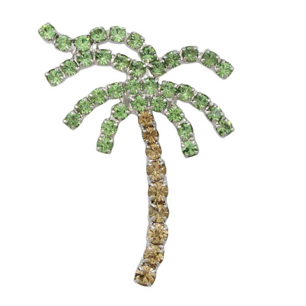 Green and Brown Crystal Palm Tree Brooch Pin - Lilylin Designs