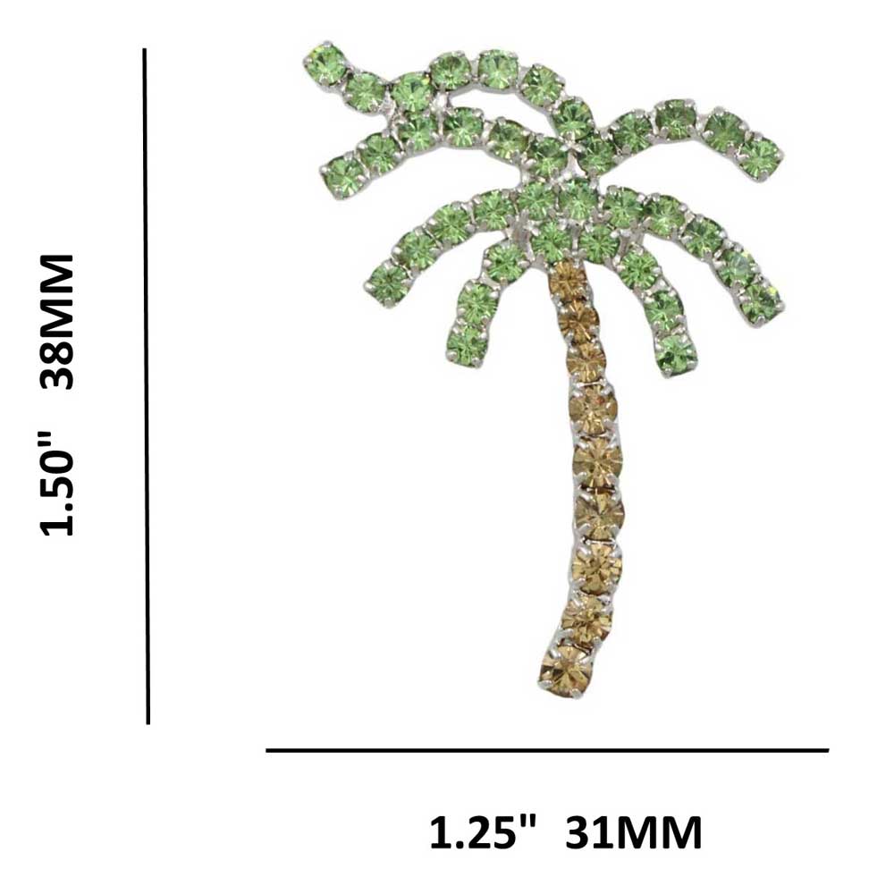 Green and Brown Crystal Palm Tree Brooch Pin with measurements - Lilylin Designs