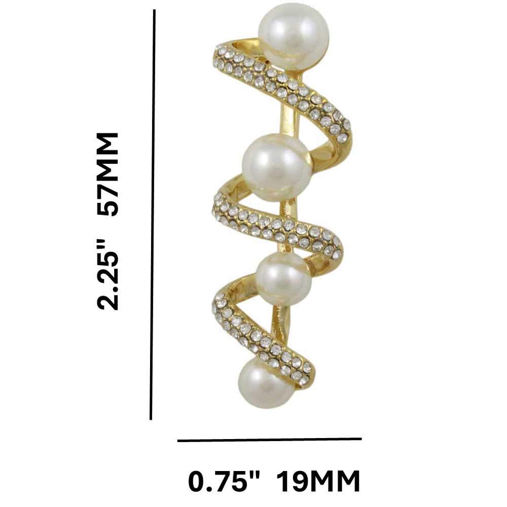 White Pearls on Swirling Crystal Ribbon Brooch Pin shown with measurements - Lilylin Designs
