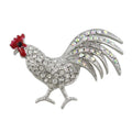 Crystal Rooster Brooch Pin with Clear Crystals and red head- Lilylin Designs