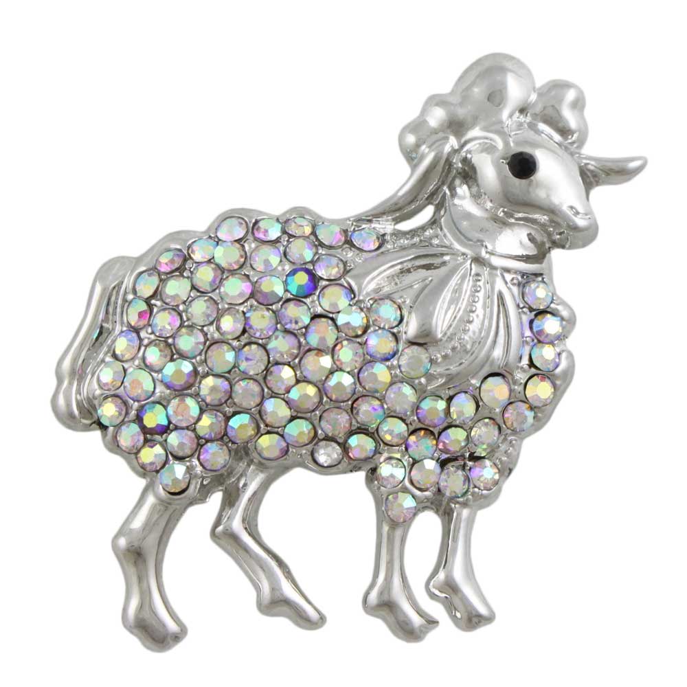 Sheep Brooch Pin with Aurora Borealis Crystals - Lilylin Designs