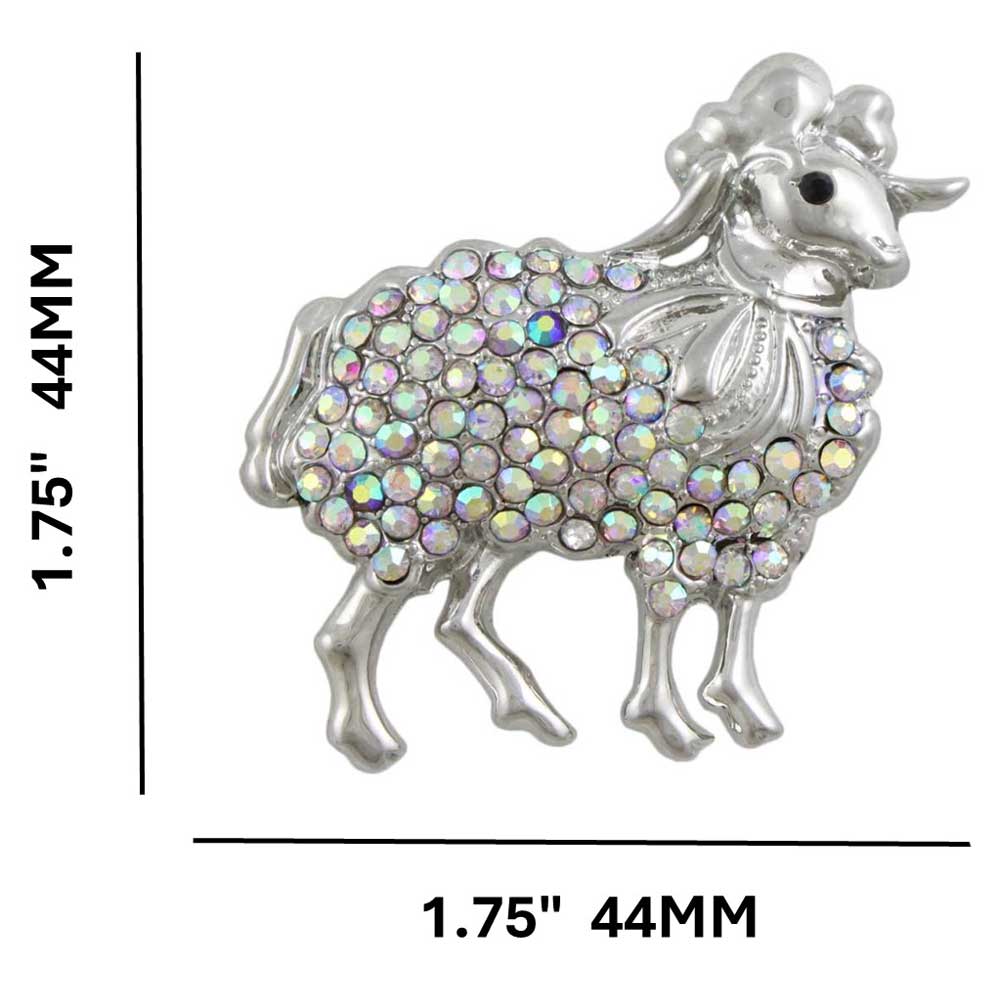 Sheep Brooch Pin with Aurora Borealis Crystals shown with measurements - Lilylin Designs