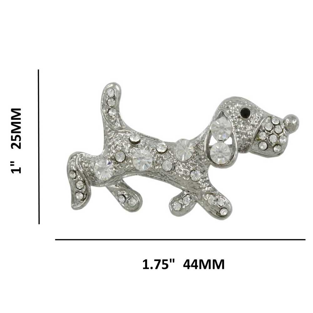 Silver with Crystals Strutting Beagle Dog Brooch Pin shown with measurements - Lilylin Designs