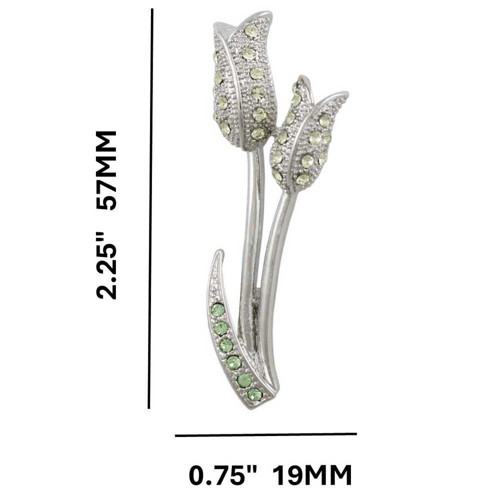 Light Yellow Crystal Pair of Tulips Flower Brooch Pin with measurements - Lilylin Designs