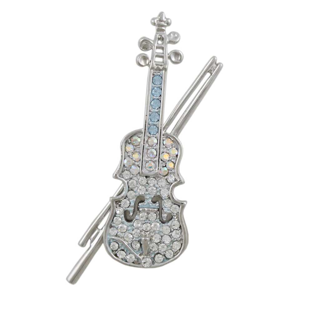 Light Blue and Aurora Borealis Crystal Violin Brooch Pin - Lilylin Designs