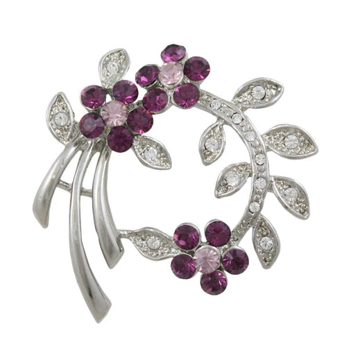 Branch with Purple Crystal Daisies Flower Brooch Pin - Lilylin Designs