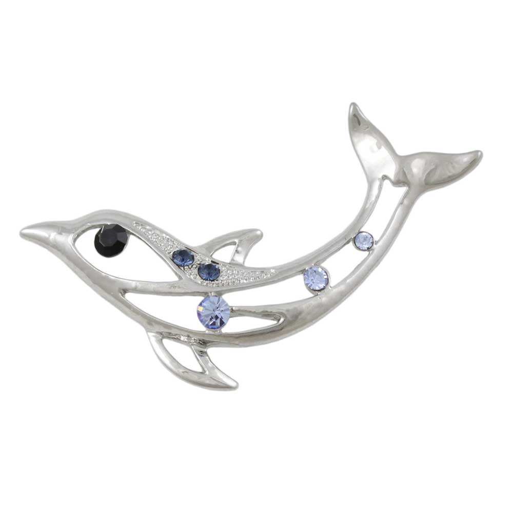 Blue Crystal Cut-out Dolphin Brooch Pin - Lilylin Designs