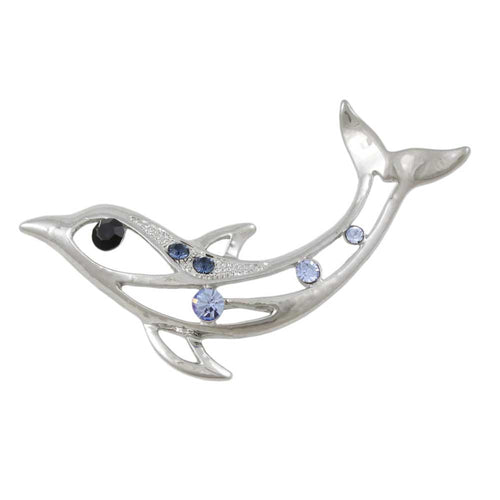 Blue Crystal Cut-out Dolphin Brooch Pin - Lilylin Designs