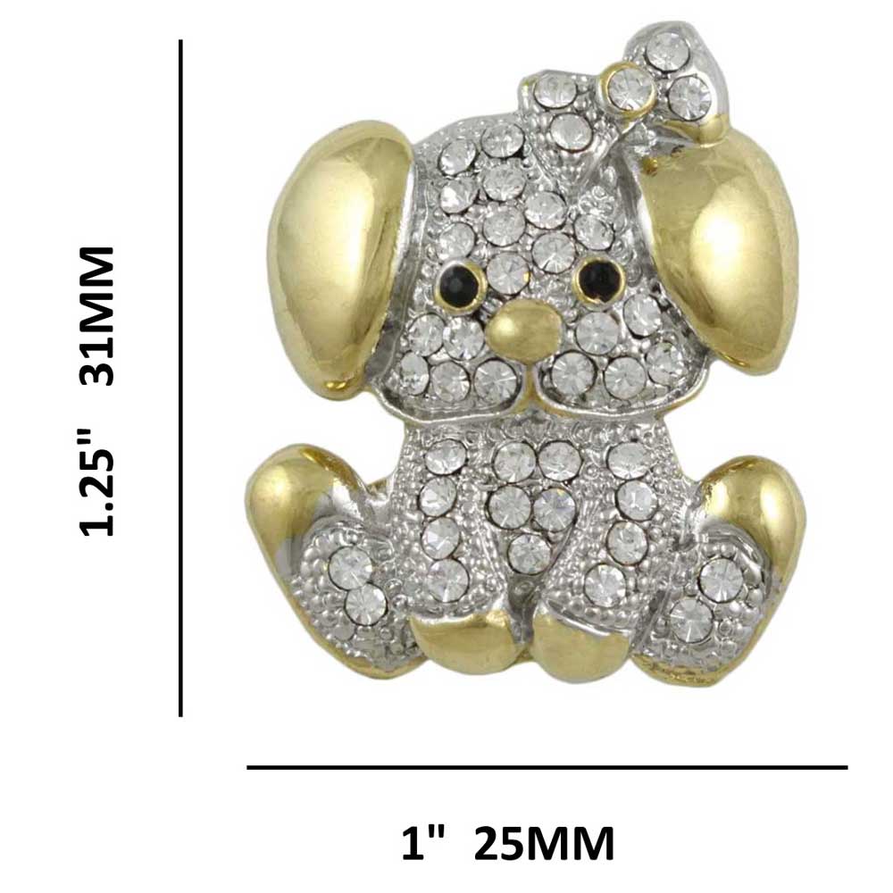 Gold and Silver Crystal Cute Puppy Dog Brooch Pin with measurements - Lilylin Designs
