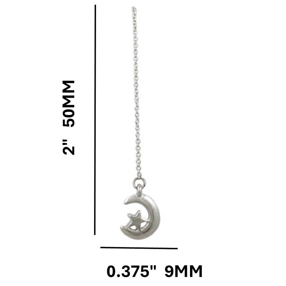Silver Chain with Crescent Moon and Star Dangling Earring - DMEC621 - Lilylin Designs
