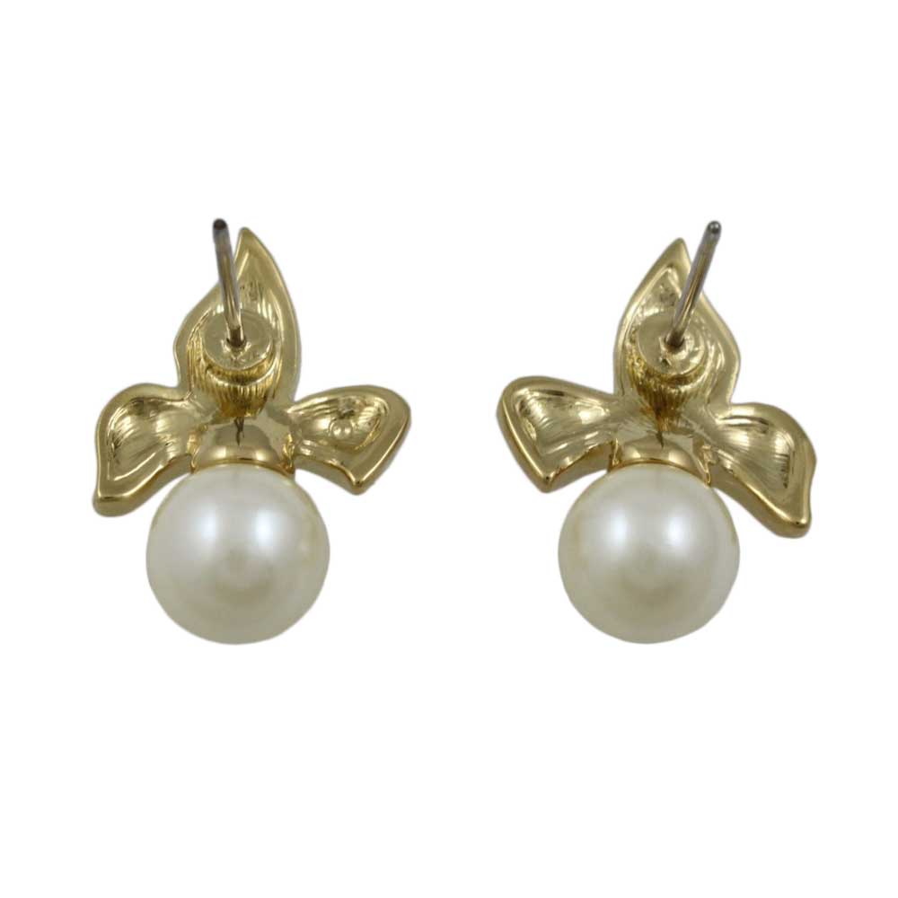 Gold - plated Fleur de Lis with Cream Pearl Pierced Earring - DPE608 - Lilylin Designs