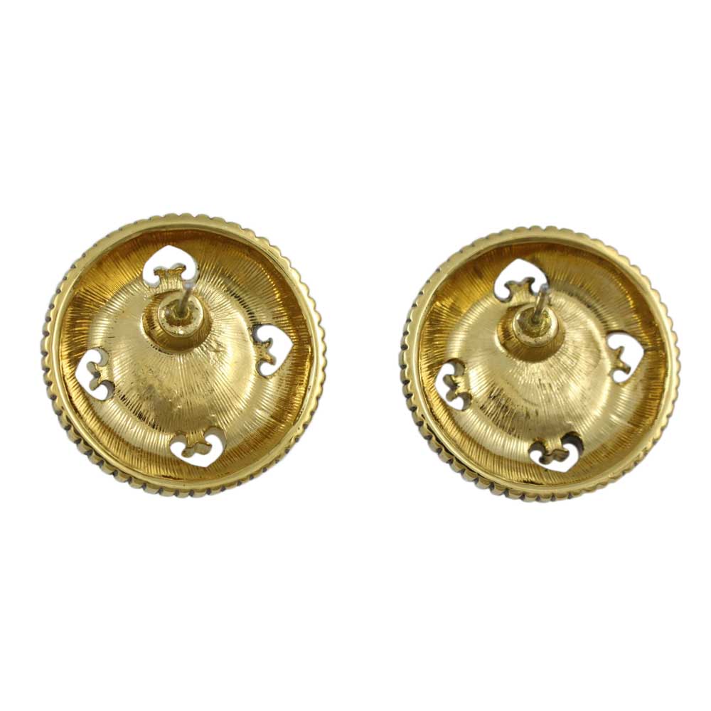 Gold Button with Heart Cutouts and Pearl Pierced Earring - DPE610 - Lilylin Designs