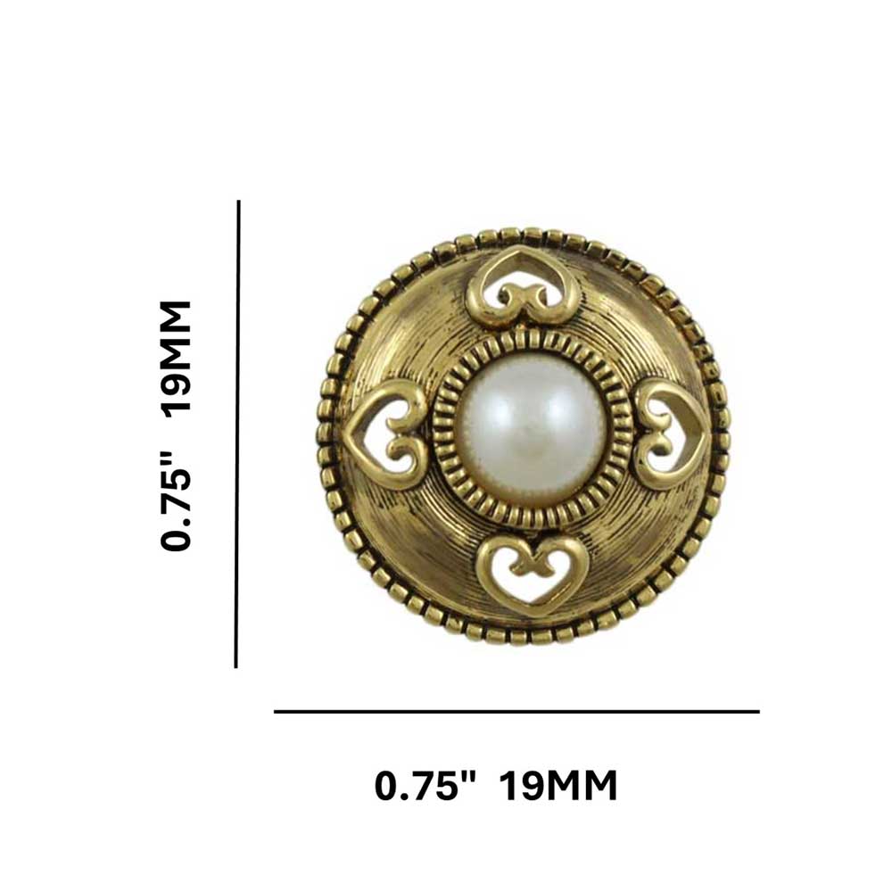 Gold Button with Heart Cutouts and Pearl Pierced Earring - DPE610 - Lilylin Designs