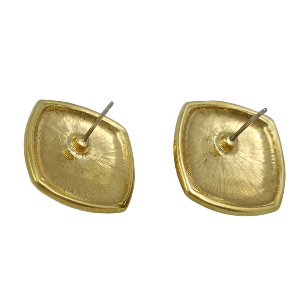 Antique Gold Square with White Oval Pearl Pierced Earring - DPE615 - Lilylin Designs