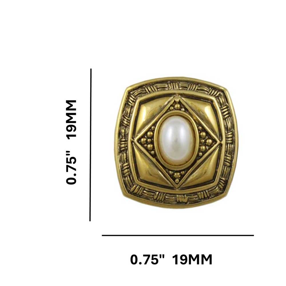 Antique Gold Square with White Oval Pearl Pierced Earring - DPE615 - Lilylin Designs